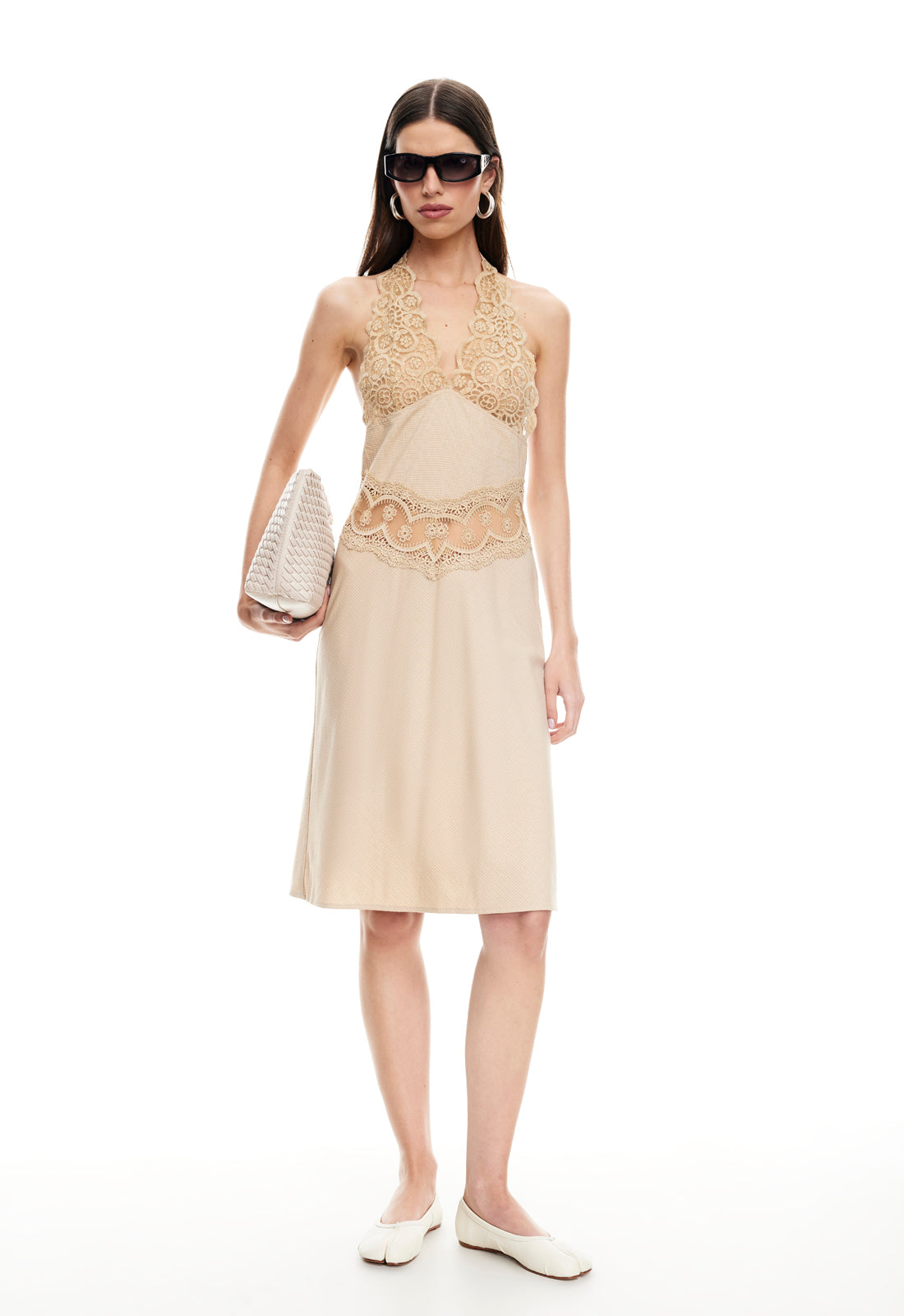 SOLANA MIDI DRESS - BEIGE PLAID