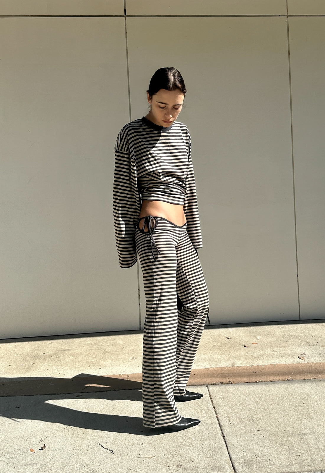 BLOOM TIE PANT - SLATE STRIPE