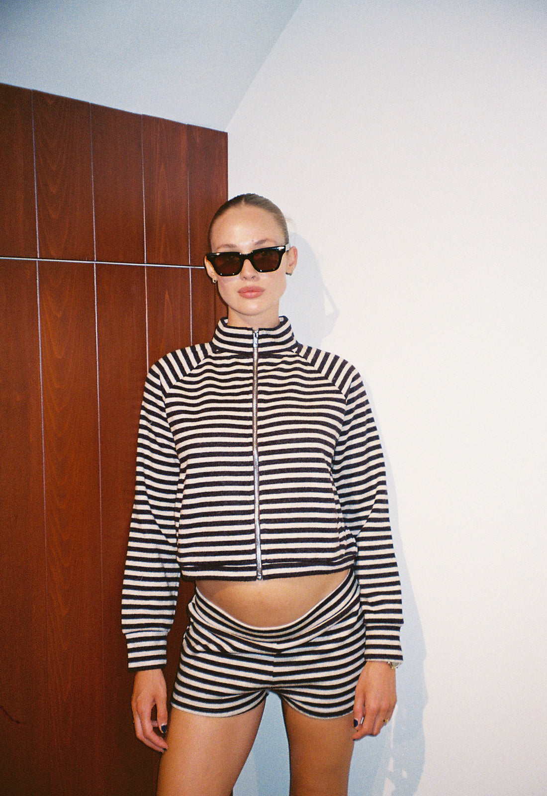 BLOOM KNIT JACKET - BEIGE CHOCOLATE STRIPE