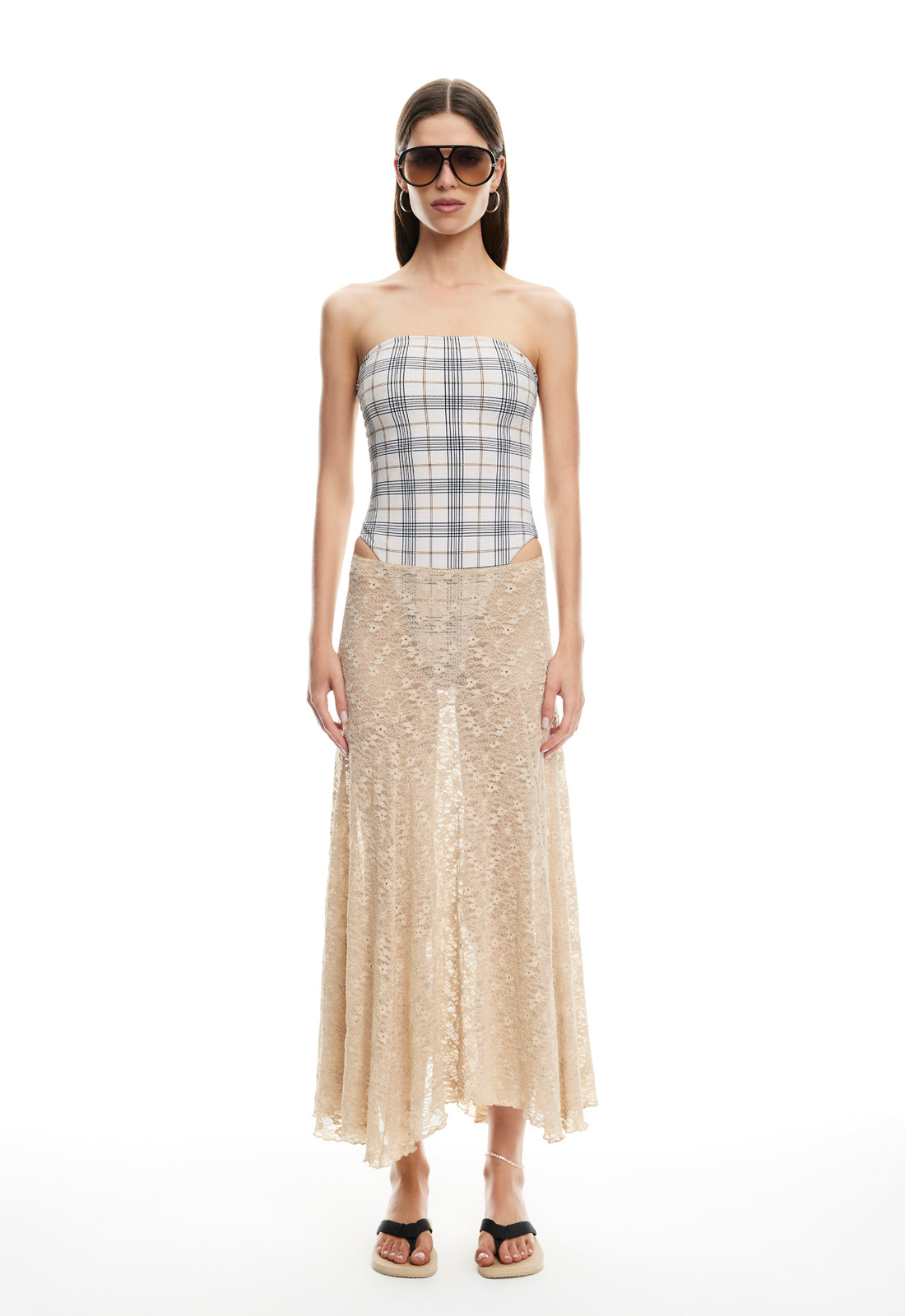 IN BLOOM LACE MIDI SKIRT - TAUPE