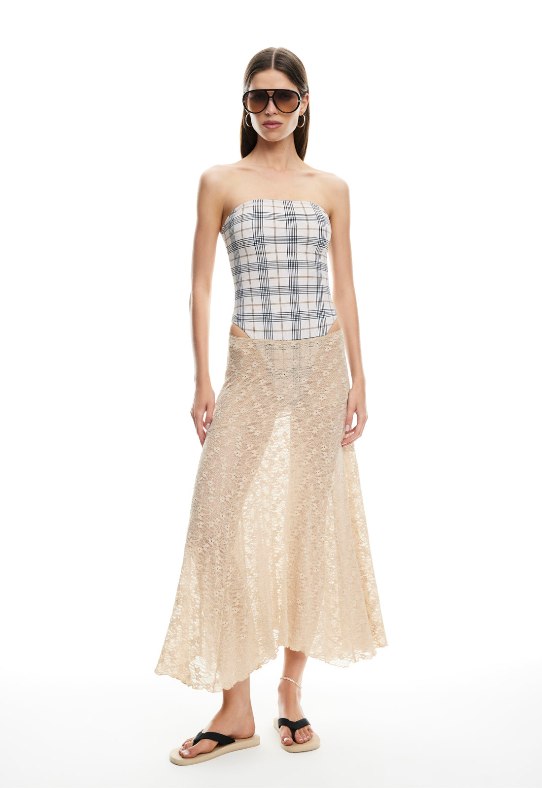 IN BLOOM LACE MIDI SKIRT - TAUPE