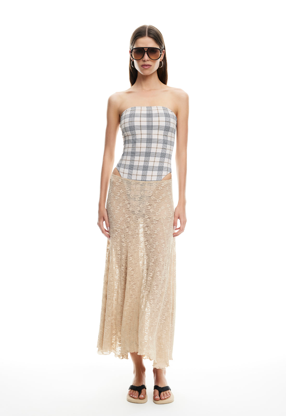 IN BLOOM LACE MIDI SKIRT - TAUPE