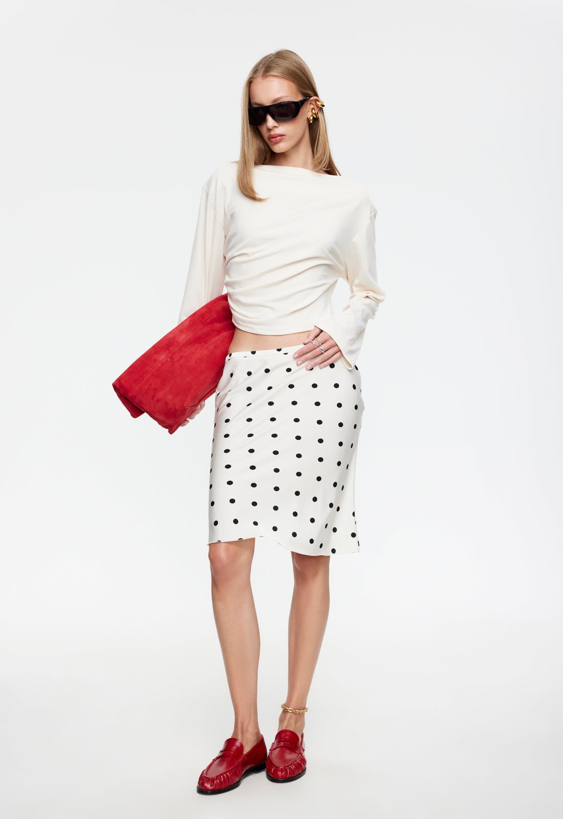 SHORELINE MIDI SKIRT - CREAM POLKA