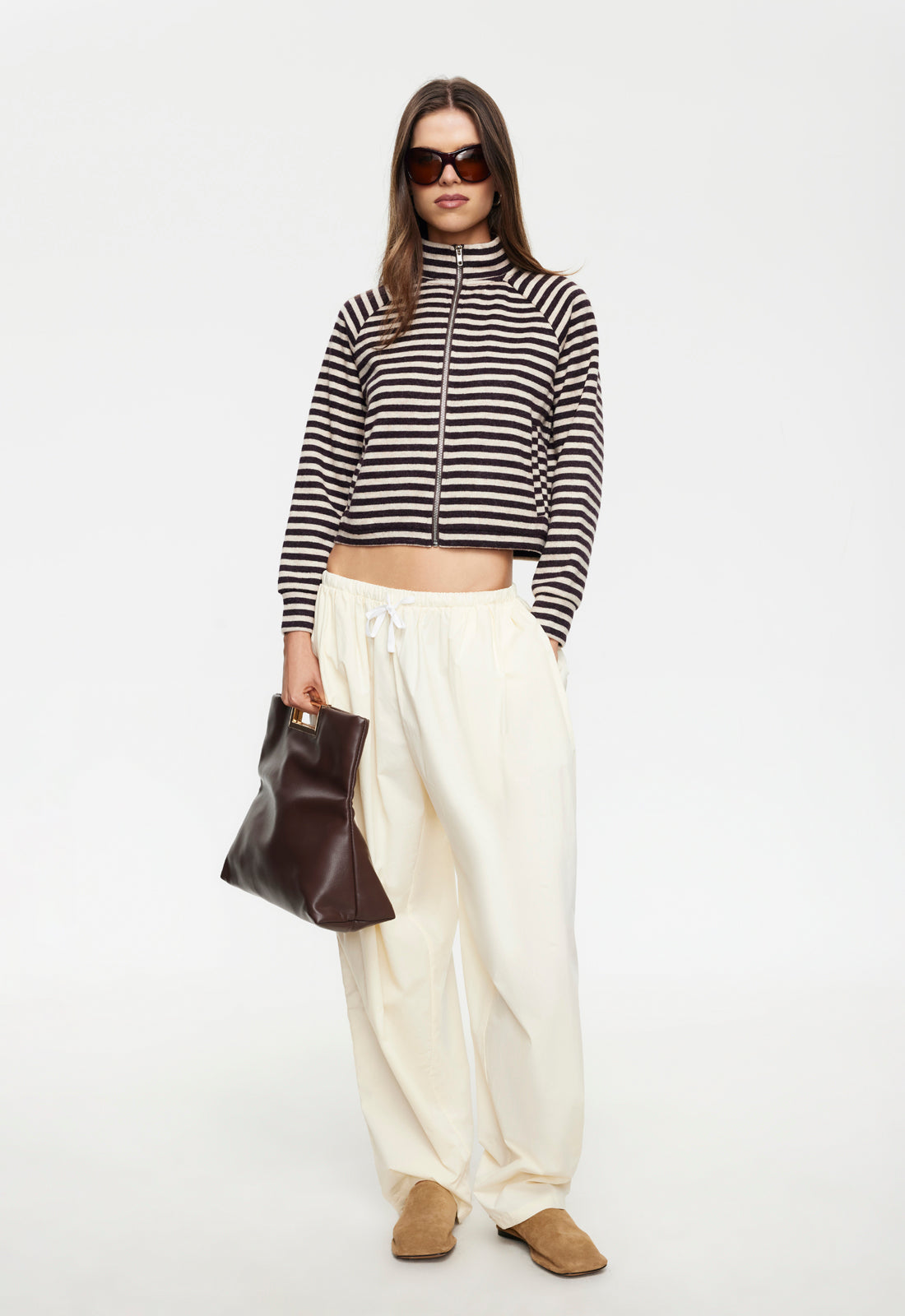 BLOOM KNIT JACKET - BEIGE CHOCOLATE STRIPE