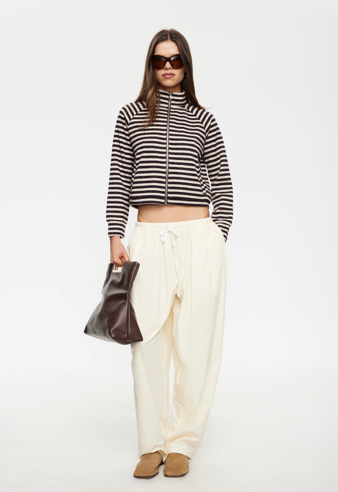BLOOM KNIT JACKET - BEIGE CHOCOLATE STRIPE