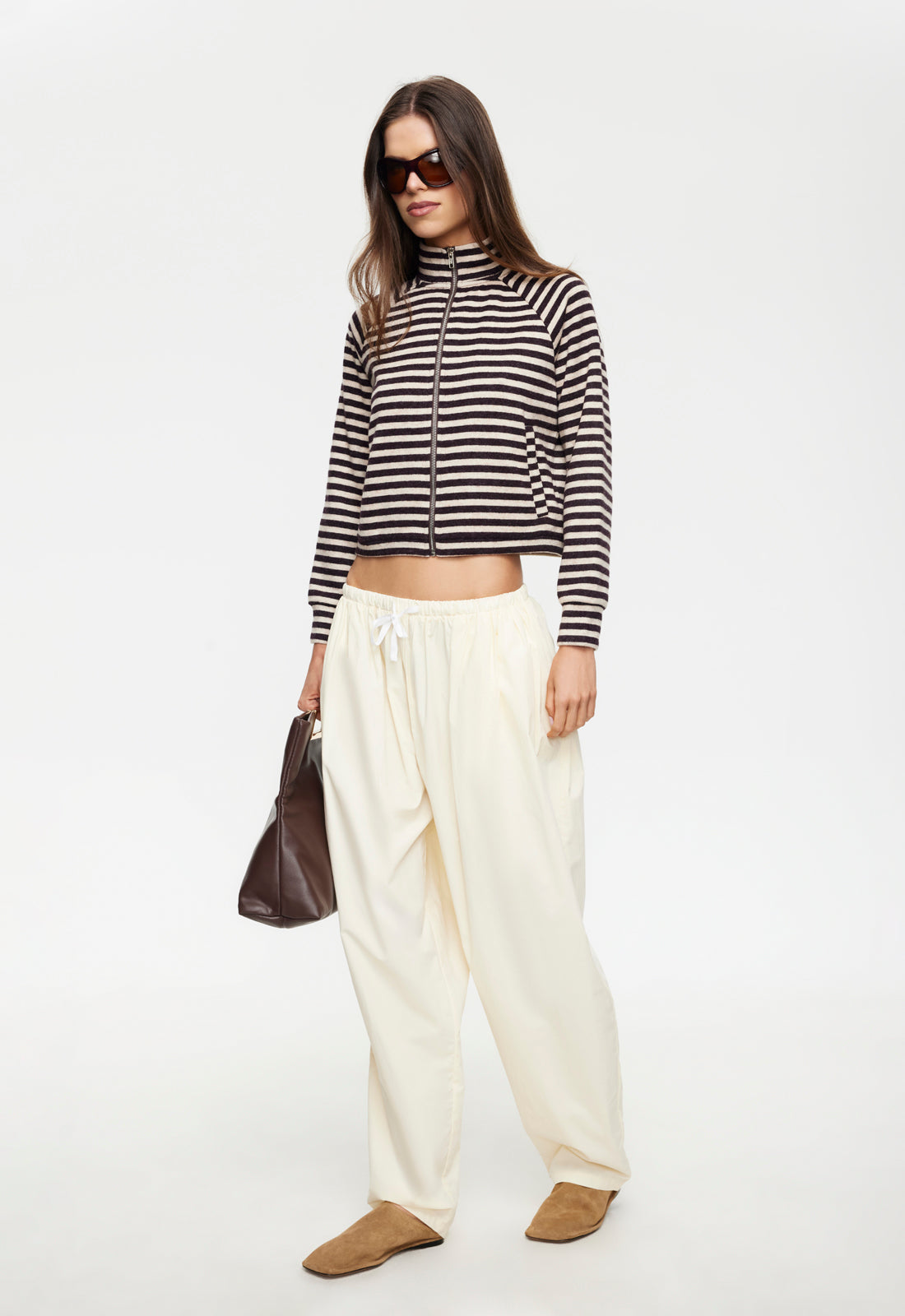 BLOOM KNIT JACKET - BEIGE CHOCOLATE STRIPE