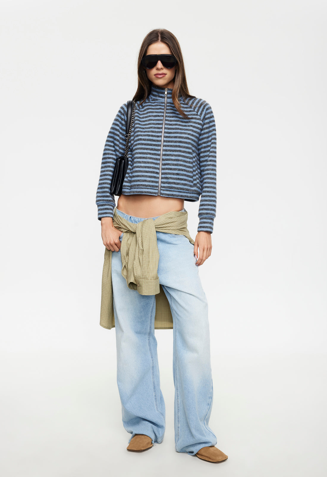 BLOOM KNIT JACKET - GREY BLUE STRIPE