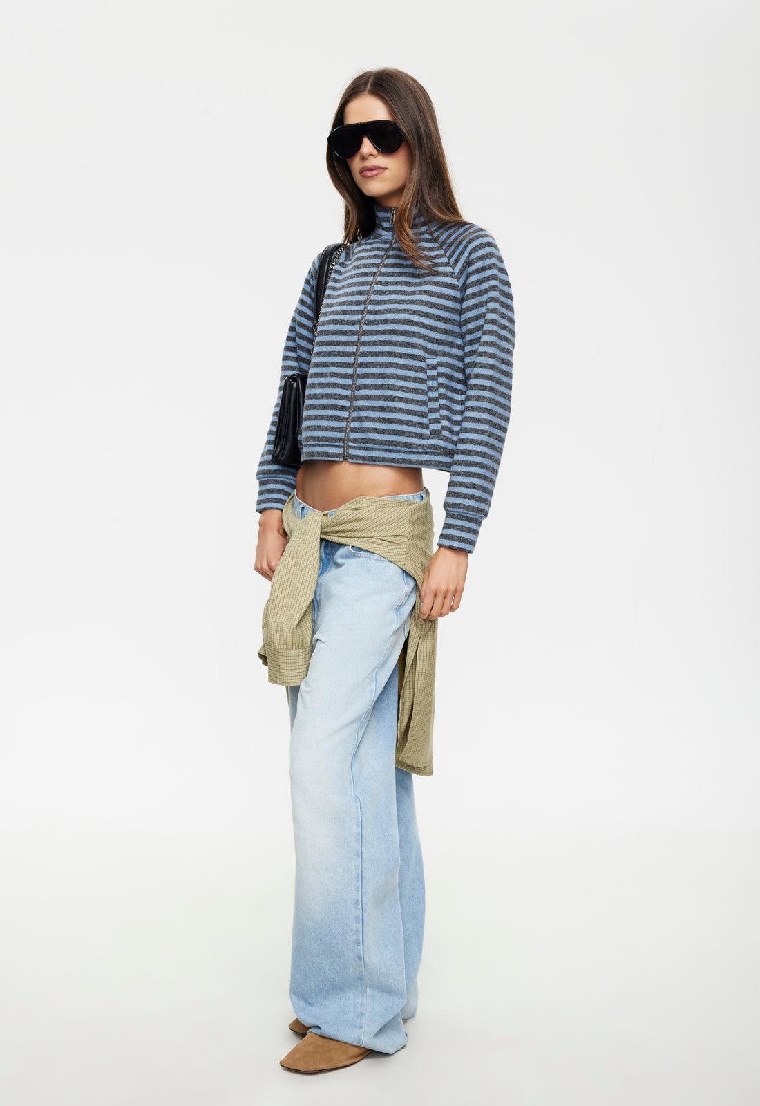BLOOM KNIT JACKET - GREY BLUE STRIPE