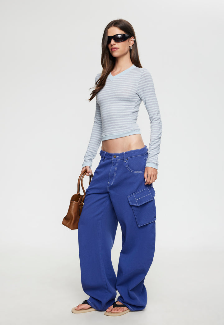 BARBIE LONG SLEEVE TOP - SKY BLUE STRIPE