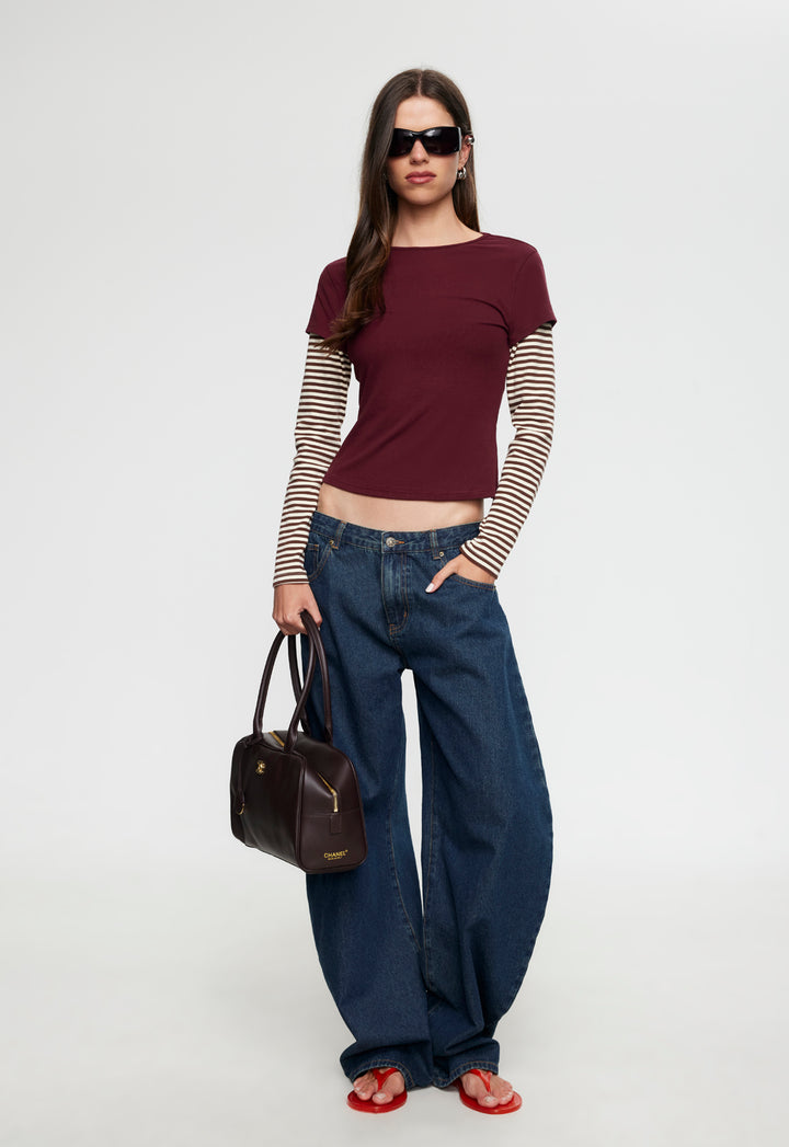 BLOOM LAYERED LONG SLEEVE - GARNET STRIPE