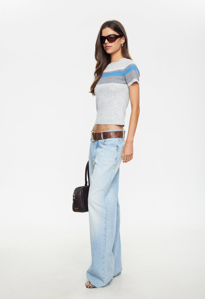KISS & TELL KNIT TEE - CLOUD STRIPE