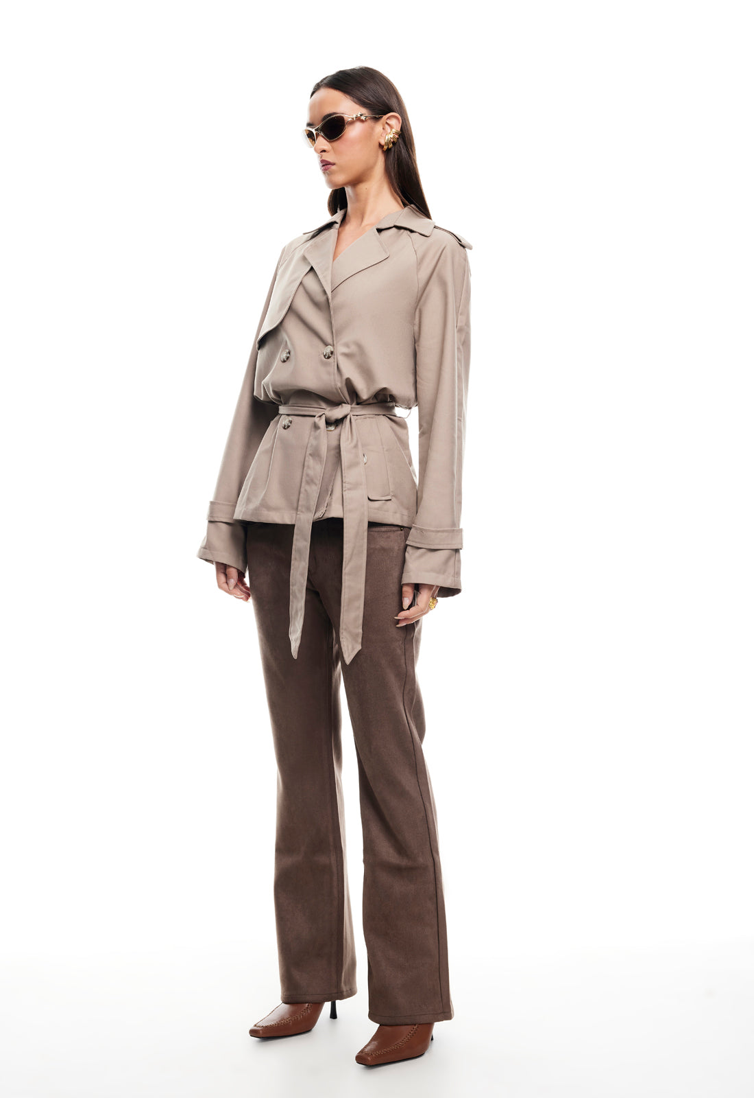 CROPPED TRENCHEROUS COAT - MUSHROOM