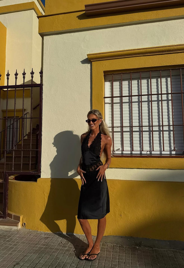 SOLANA MIDI DRESS - ONYX