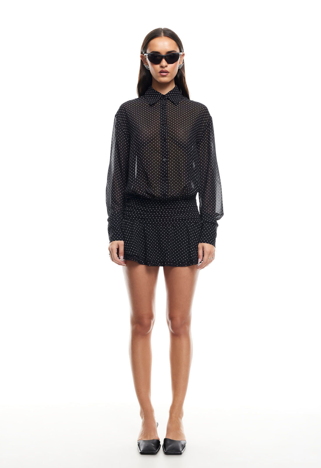 GIRLS GIRLS GIRLS MINI DRESS - ONYX POLKA