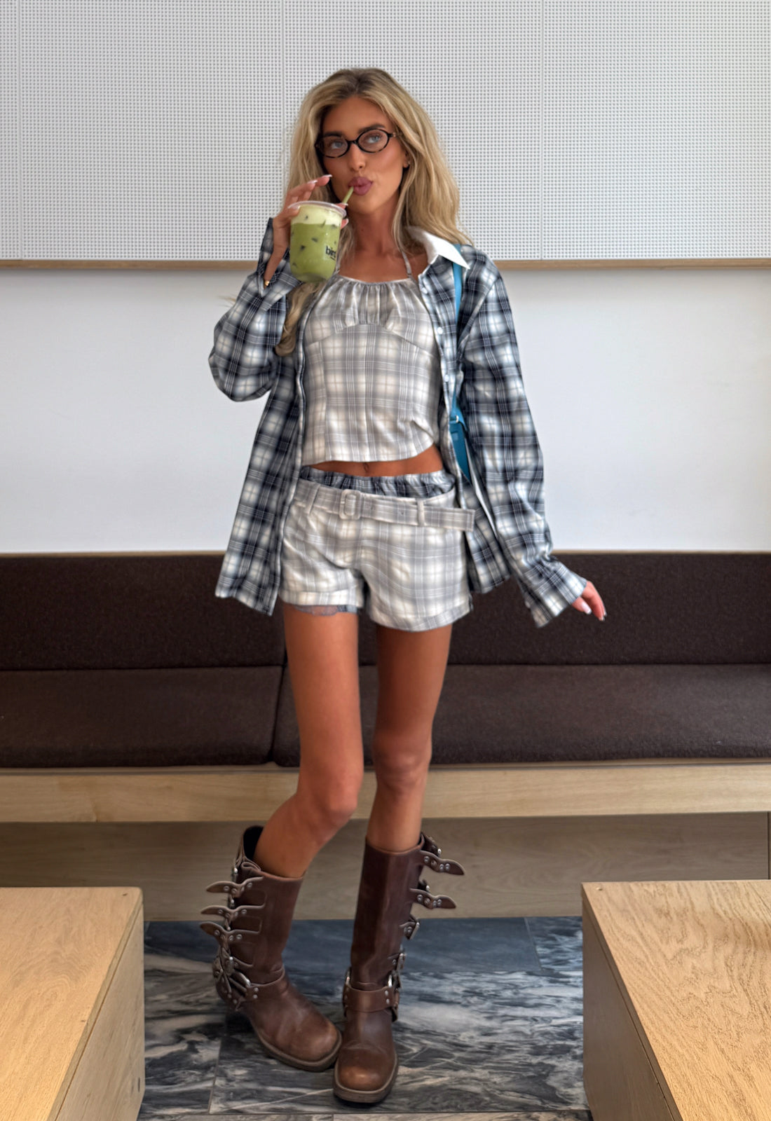 AFTERGLOW MINI SHORT - SMOKE PLAID