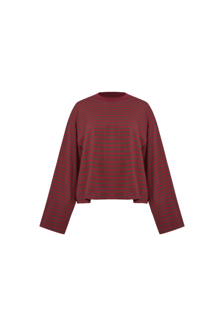 BLOOM LONG SLEEVE - CHOCOLATE WINE STRIPE