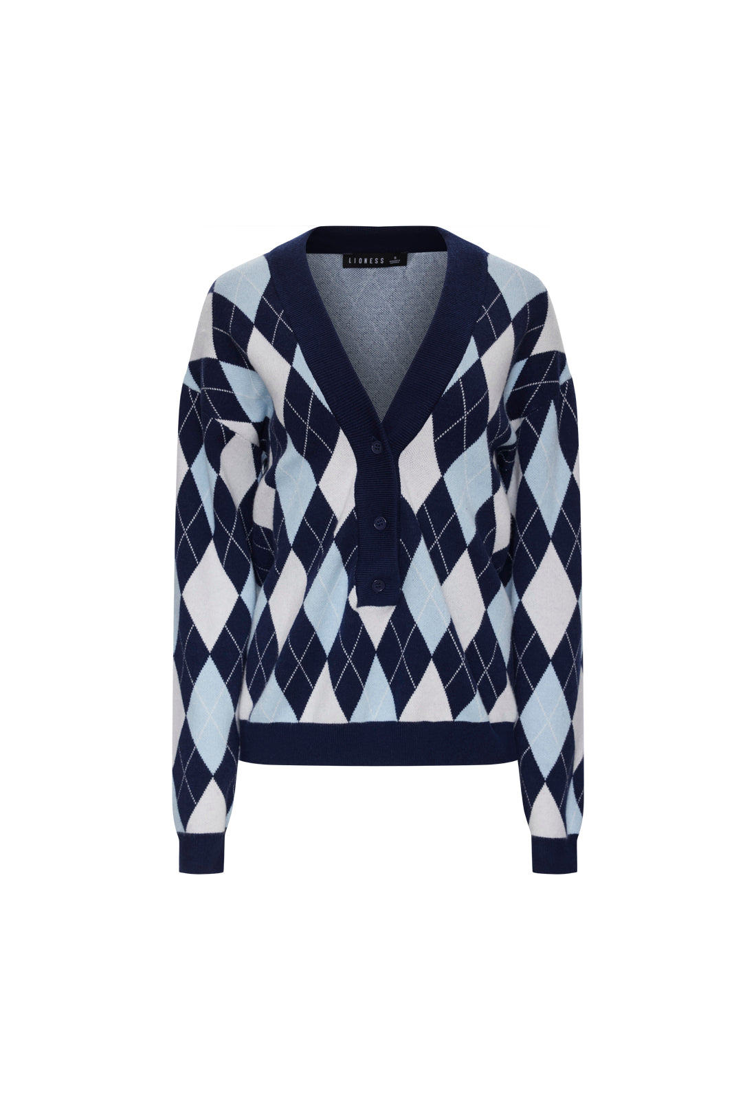 PRADO KNIT - BLUE ARGYLE – LIONESS FASHION