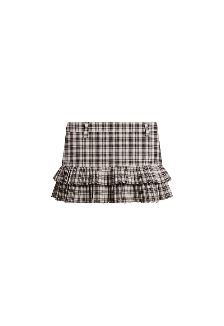 DOUBLE RUFFLE MINI SKORT - COCOA PLAID