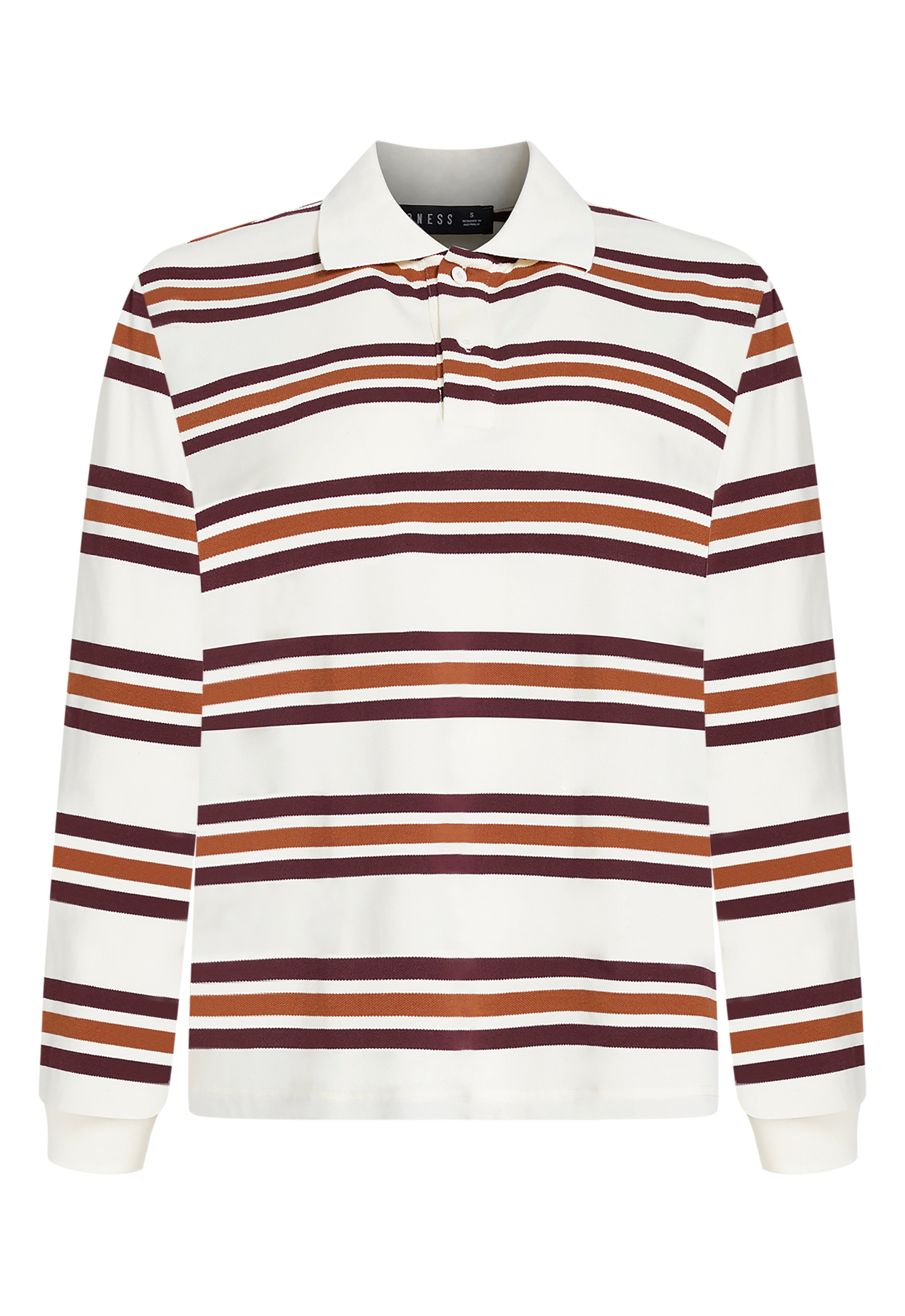 LEISURE LONG SLEEVE POLO - COFFEE STRIPE