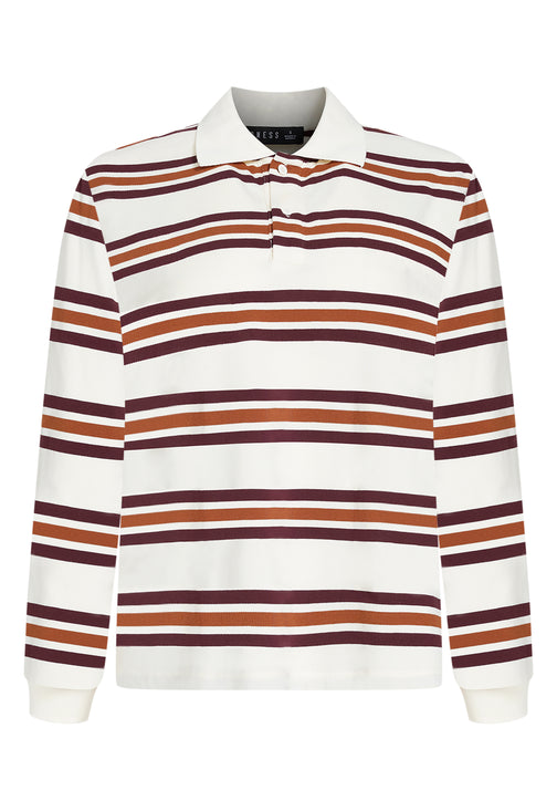 LEISURE LONG SLEEVE POLO - COFFEE STRIPE