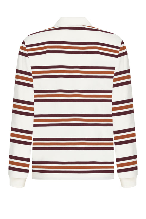 LEISURE LONG SLEEVE POLO - COFFEE STRIPE
