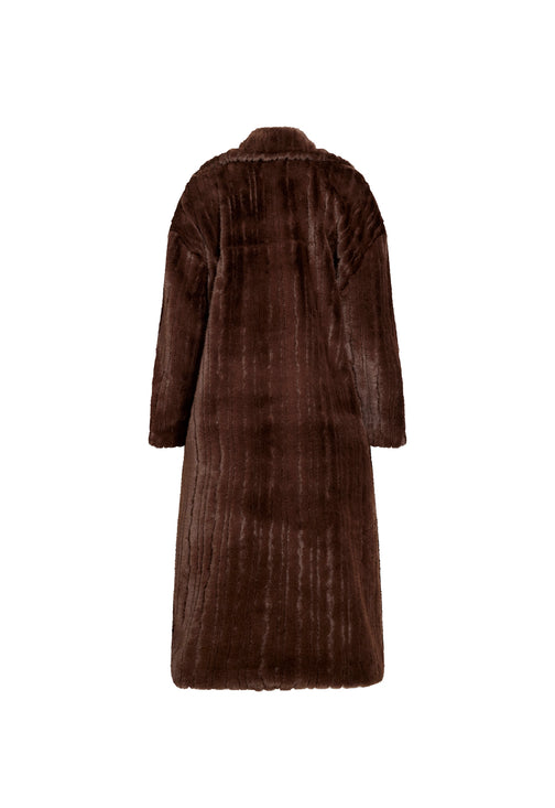 MOSS FAUX FUR COAT - CHOCOLATE