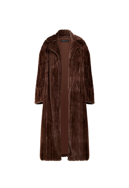 MOSS FAUX FUR COAT - CHOCOLATE