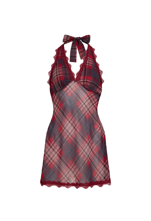 STARS ALIGN MINI DRESS - CRIMSON PLAID