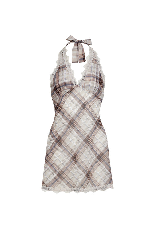 STARS ALIGN MINI DRESS - TAN PLAID