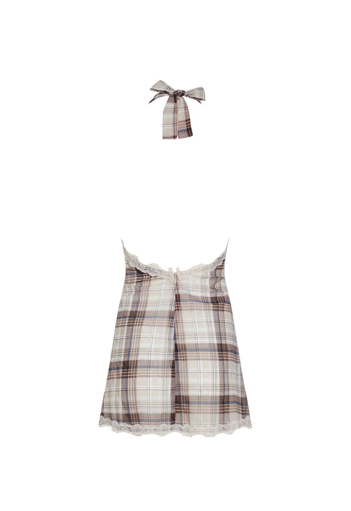 STARS ALIGN MINI DRESS - TAN PLAID