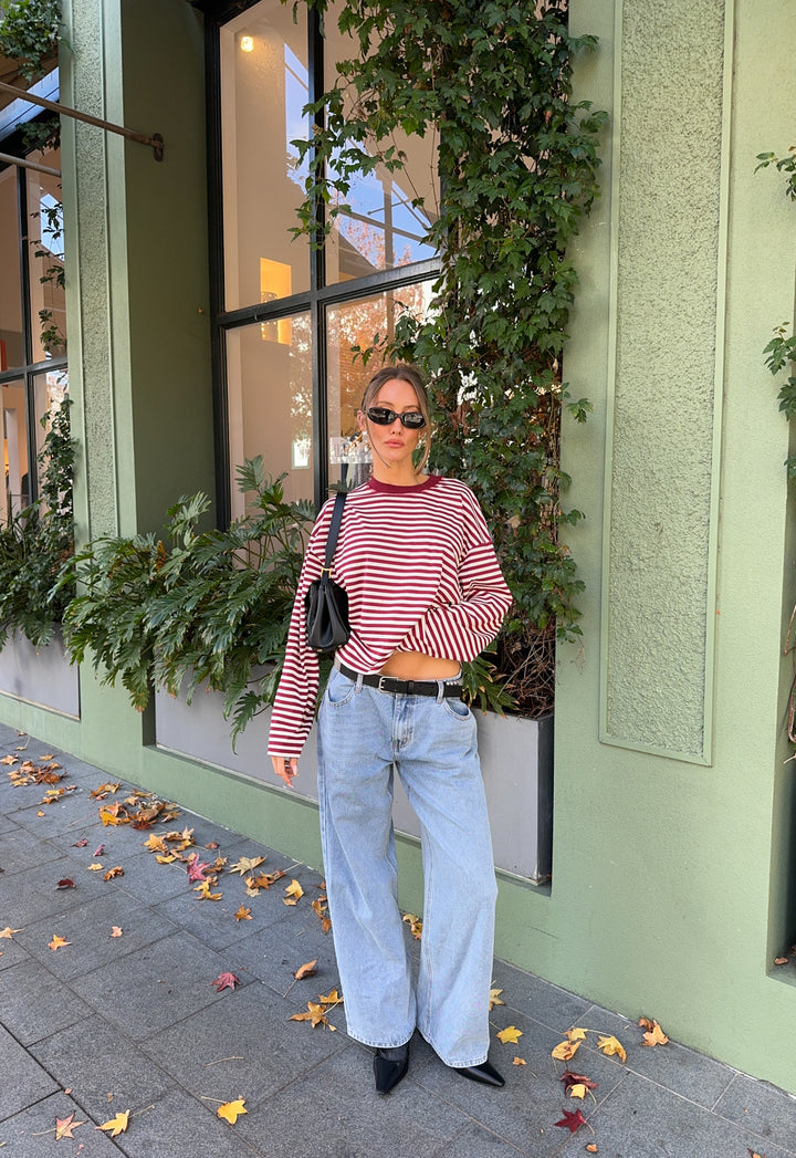 BLOOM LONG SLEEVE - WINE STRIPE