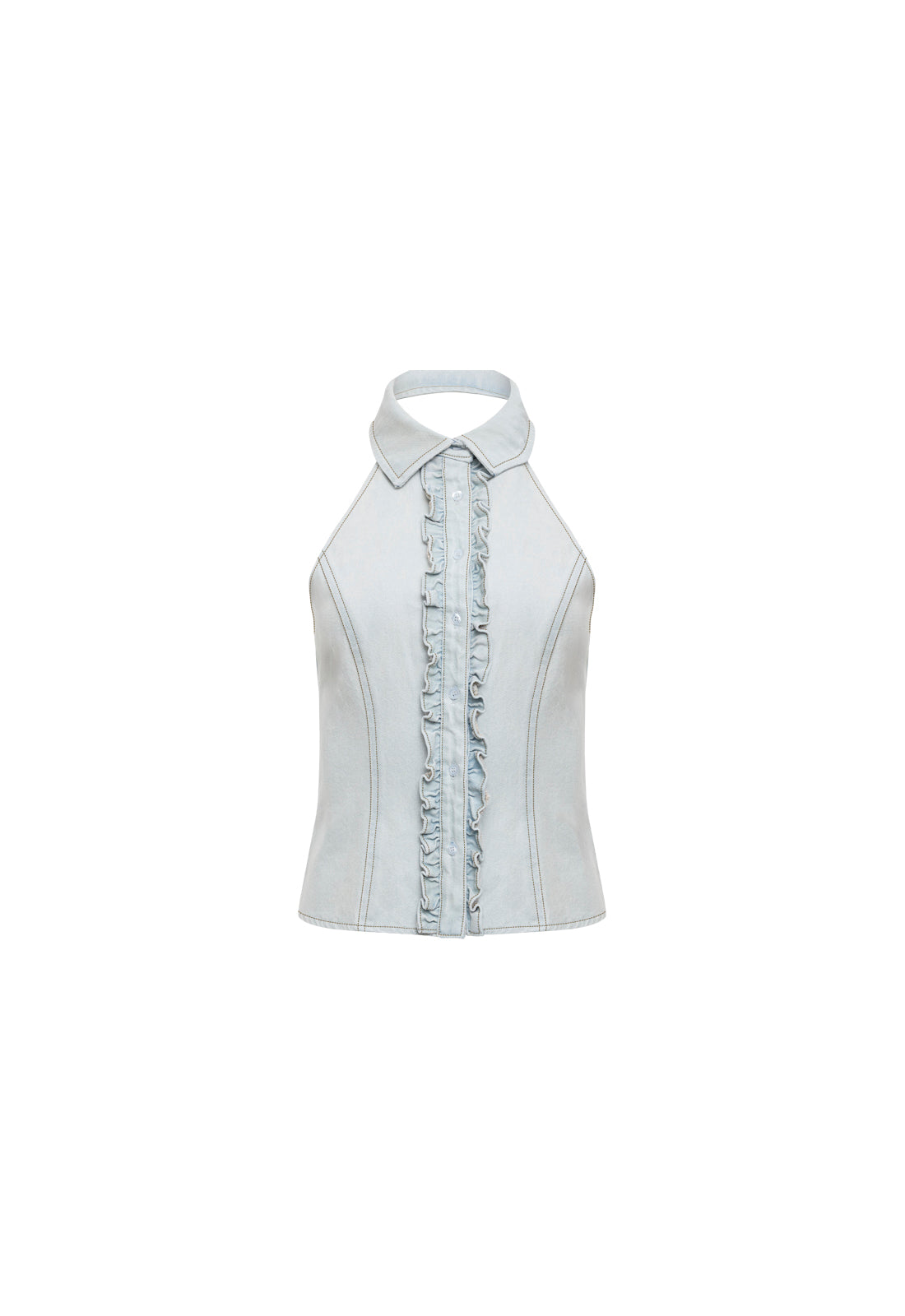 AFTERGLOW HALTER TOP - LIGHT DENIM