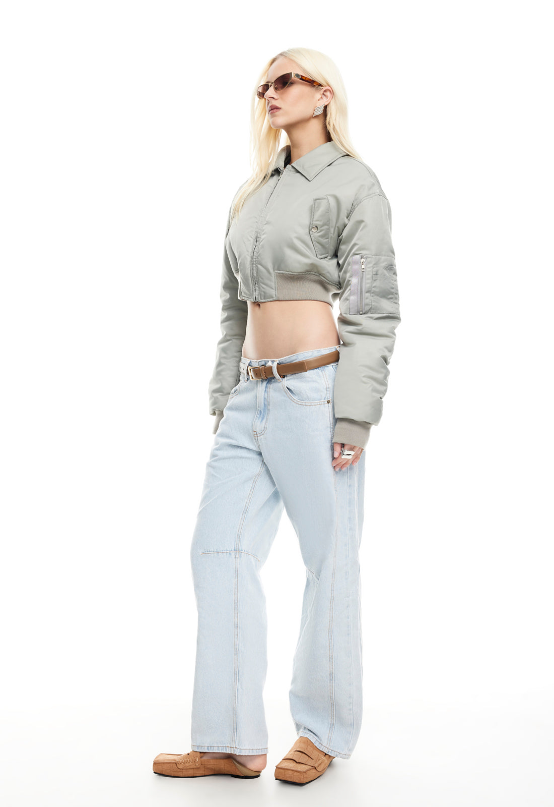 ESSENTIAL CROPPED BOMBER - MATCHA