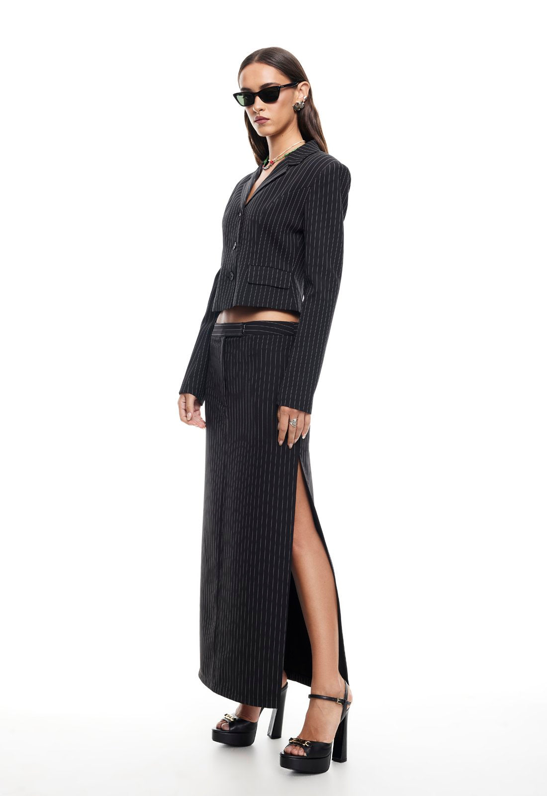 LUNE MAXI SKIRT - ONYX PINSTRIPE