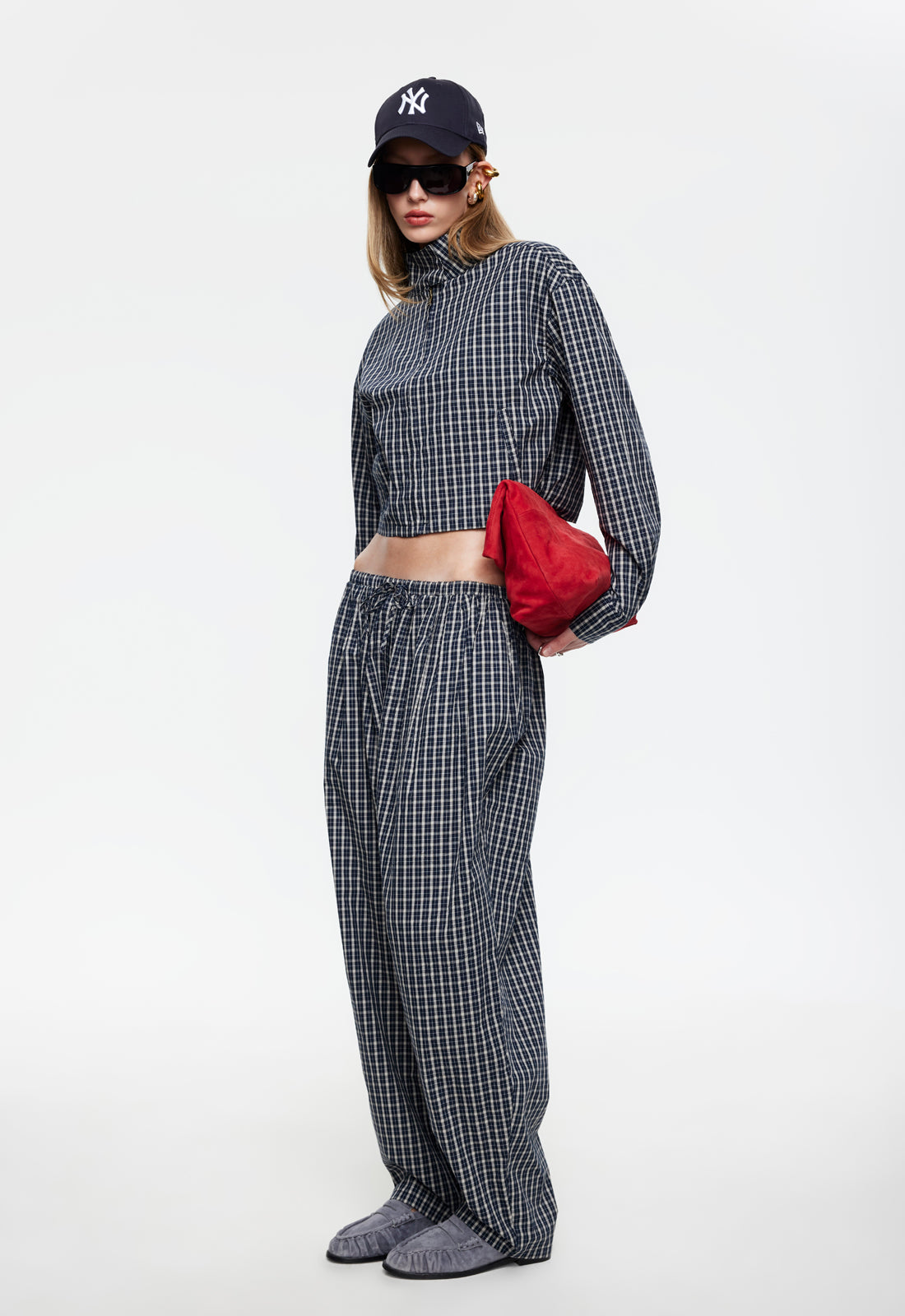 AURA PANT - NAVY LEMON PLAID