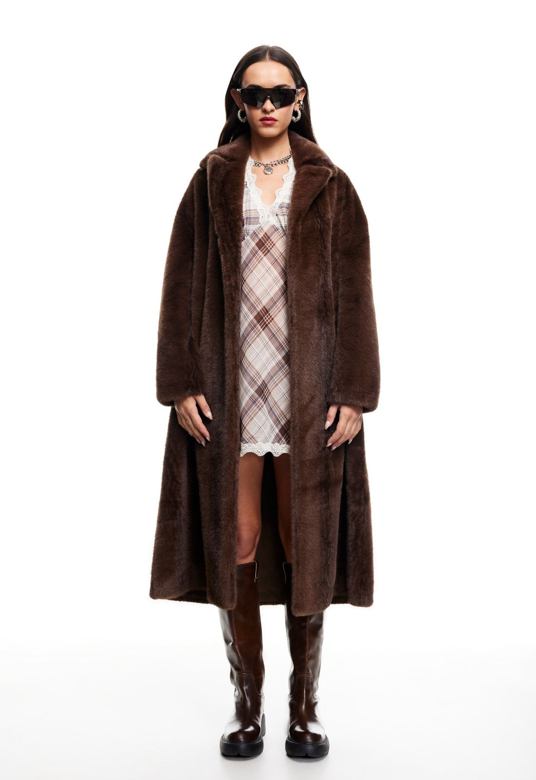 MOSS FAUX FUR COAT - CHOCOLATE