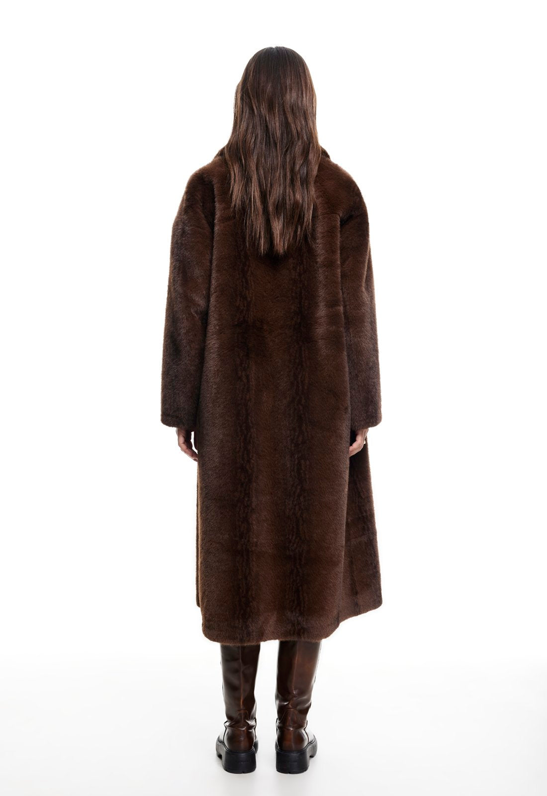 MOSS FAUX FUR COAT - CHOCOLATE