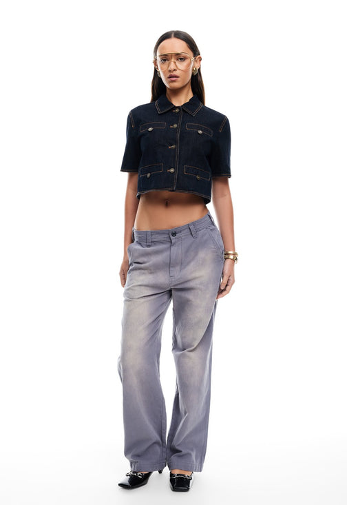 HALSTON DENIM TOP - DARK DENIM