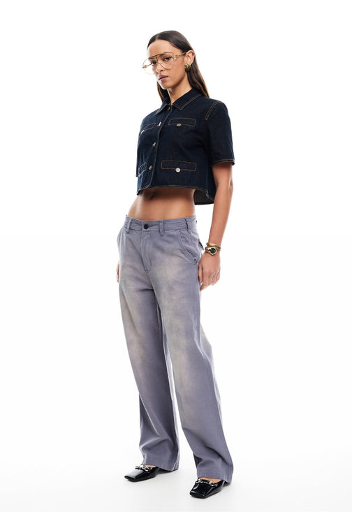 HALSTON DENIM TOP - DARK DENIM