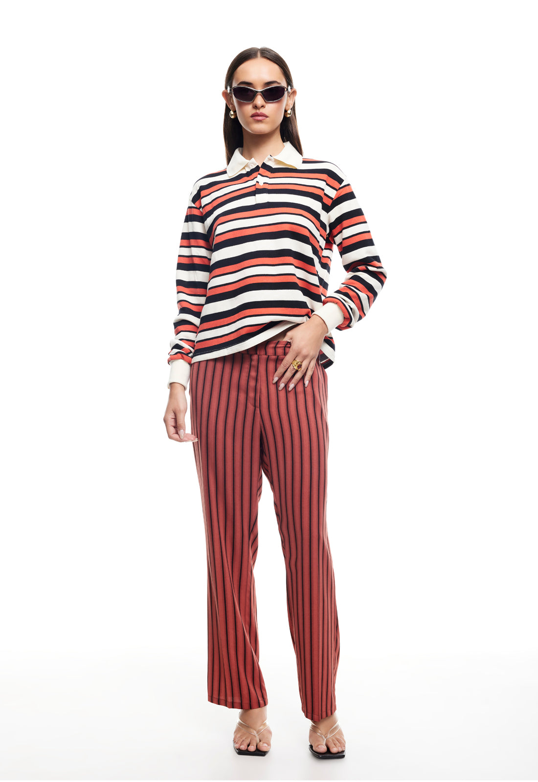 LEISURE LONG SLEEVE POLO - RED MULTI