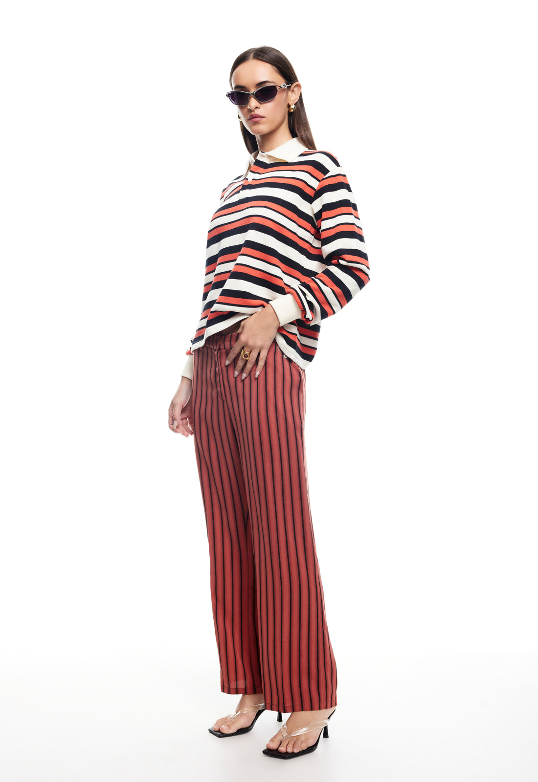 LEISURE LONG SLEEVE POLO - RED MULTI