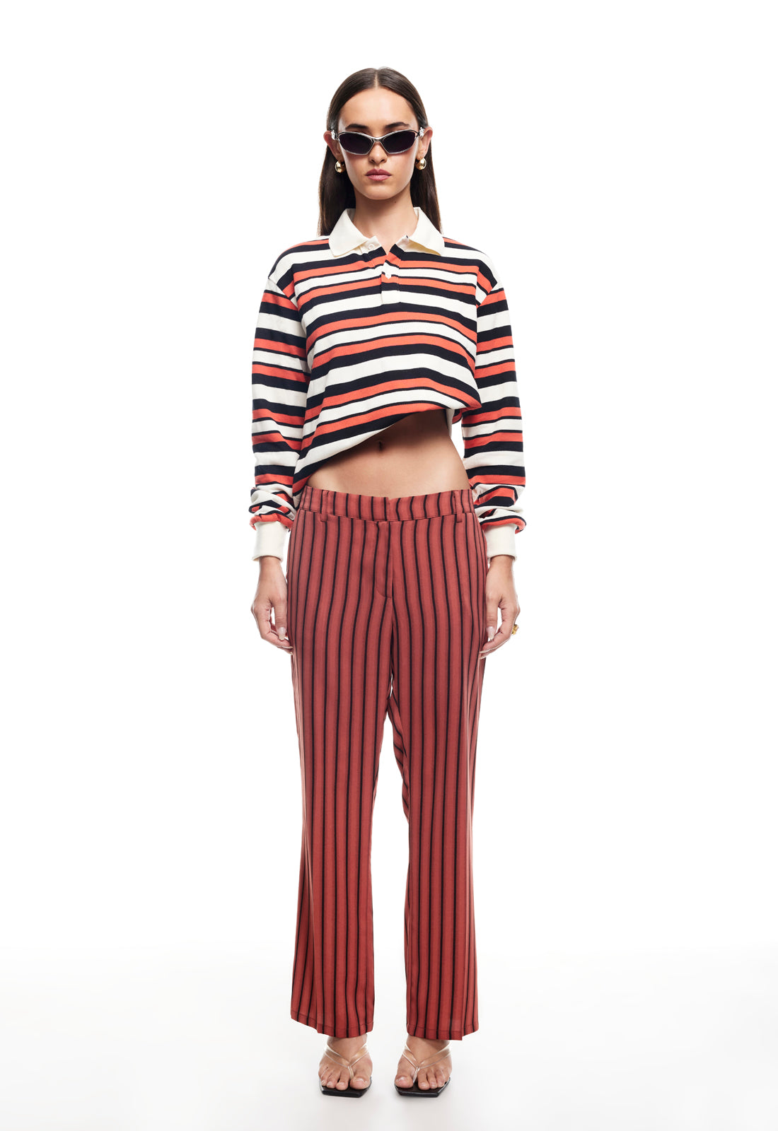 LEISURE LONG SLEEVE POLO - RED MULTI