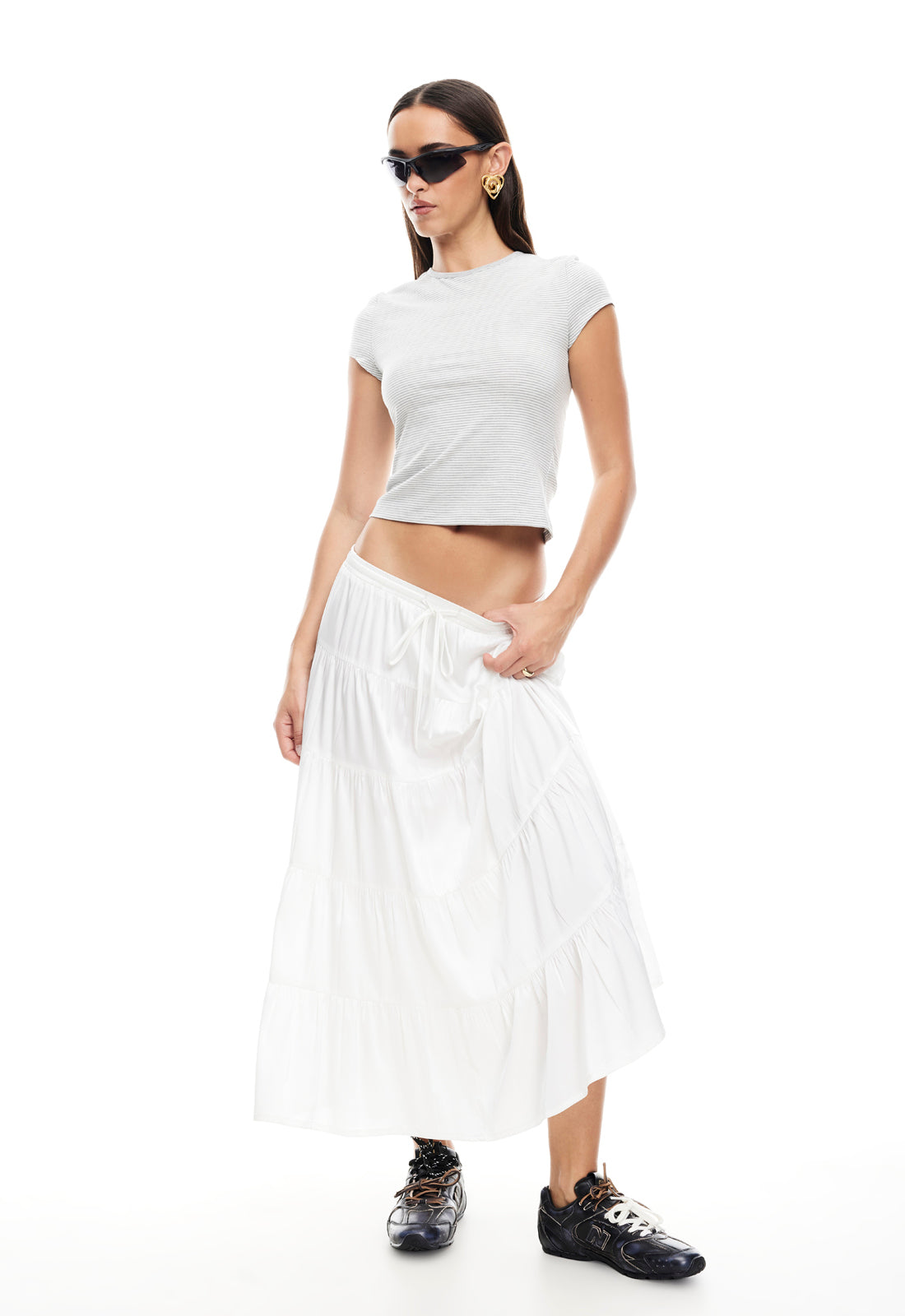 KIERA TIERED SKIRT - PORCELAIN