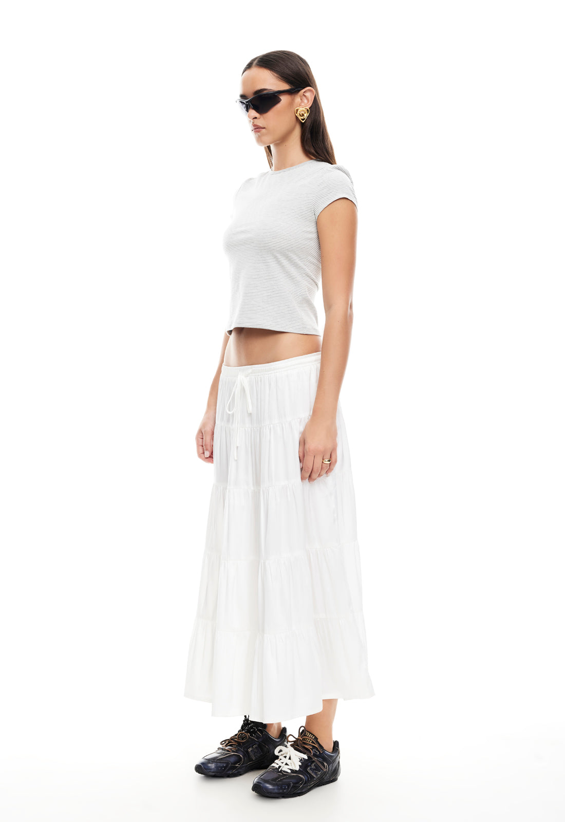 KIERA TIERED SKIRT - PORCELAIN