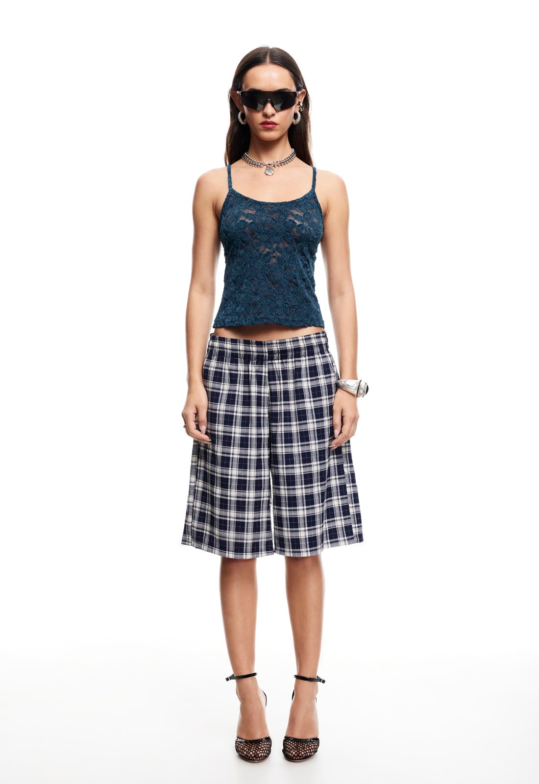 SEVIGNEY LONG SHORT  - NAVY CHECK