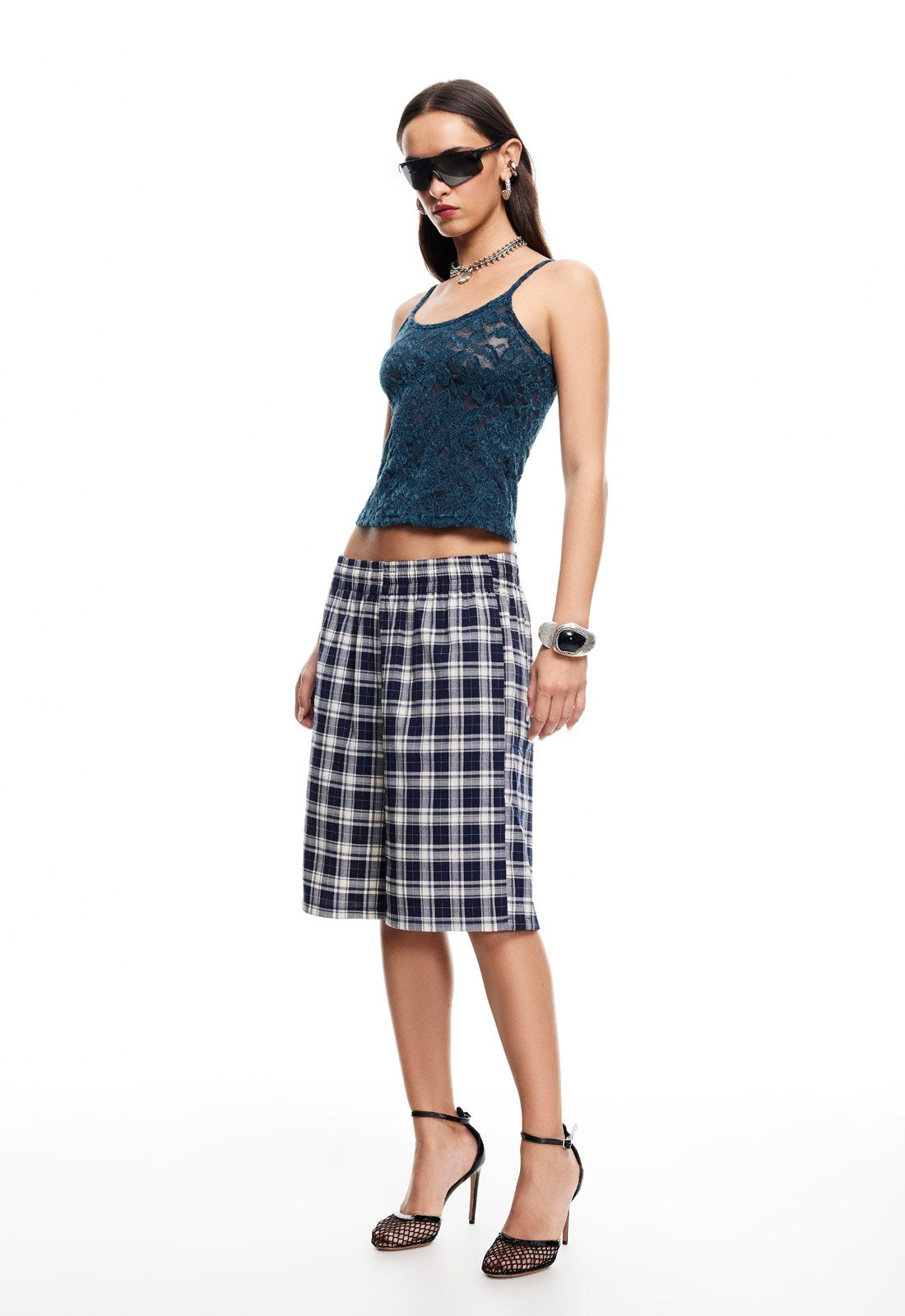 SEVIGNEY LONG SHORT  - NAVY CHECK