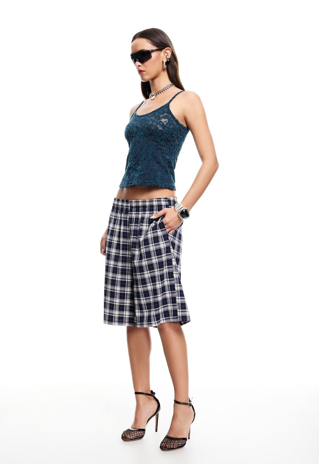 SEVIGNEY LONG SHORT  - NAVY CHECK