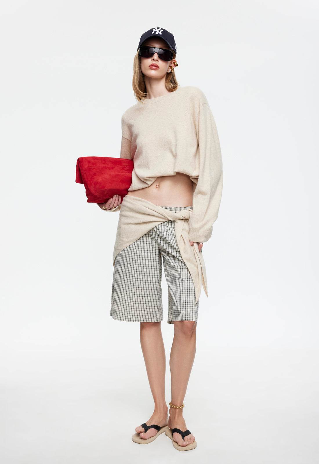 SEVIGNEY LONG SHORT - CREAM CHECK