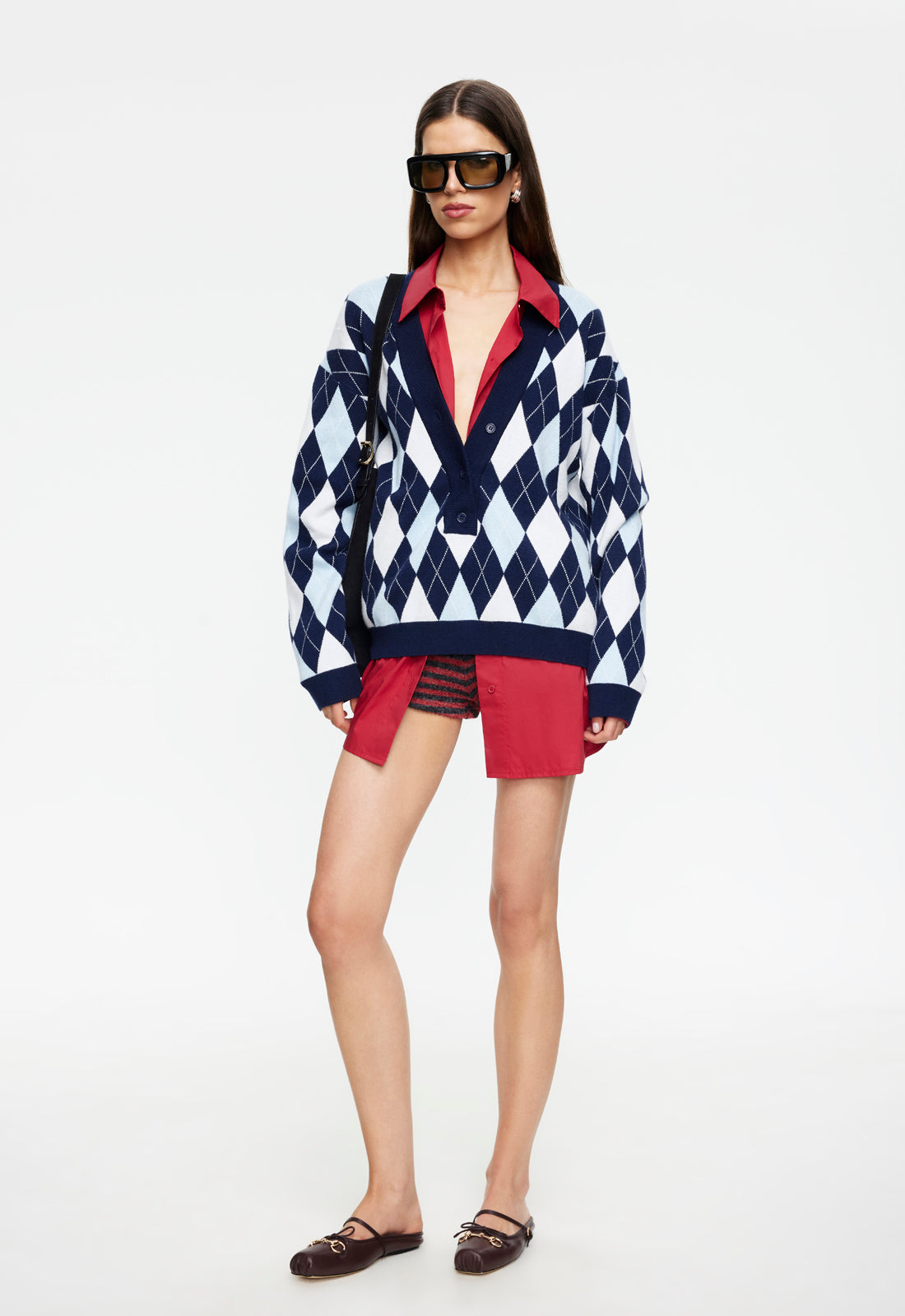 PRADO KNIT - BLUE ARGYLE – LIONESS FASHION