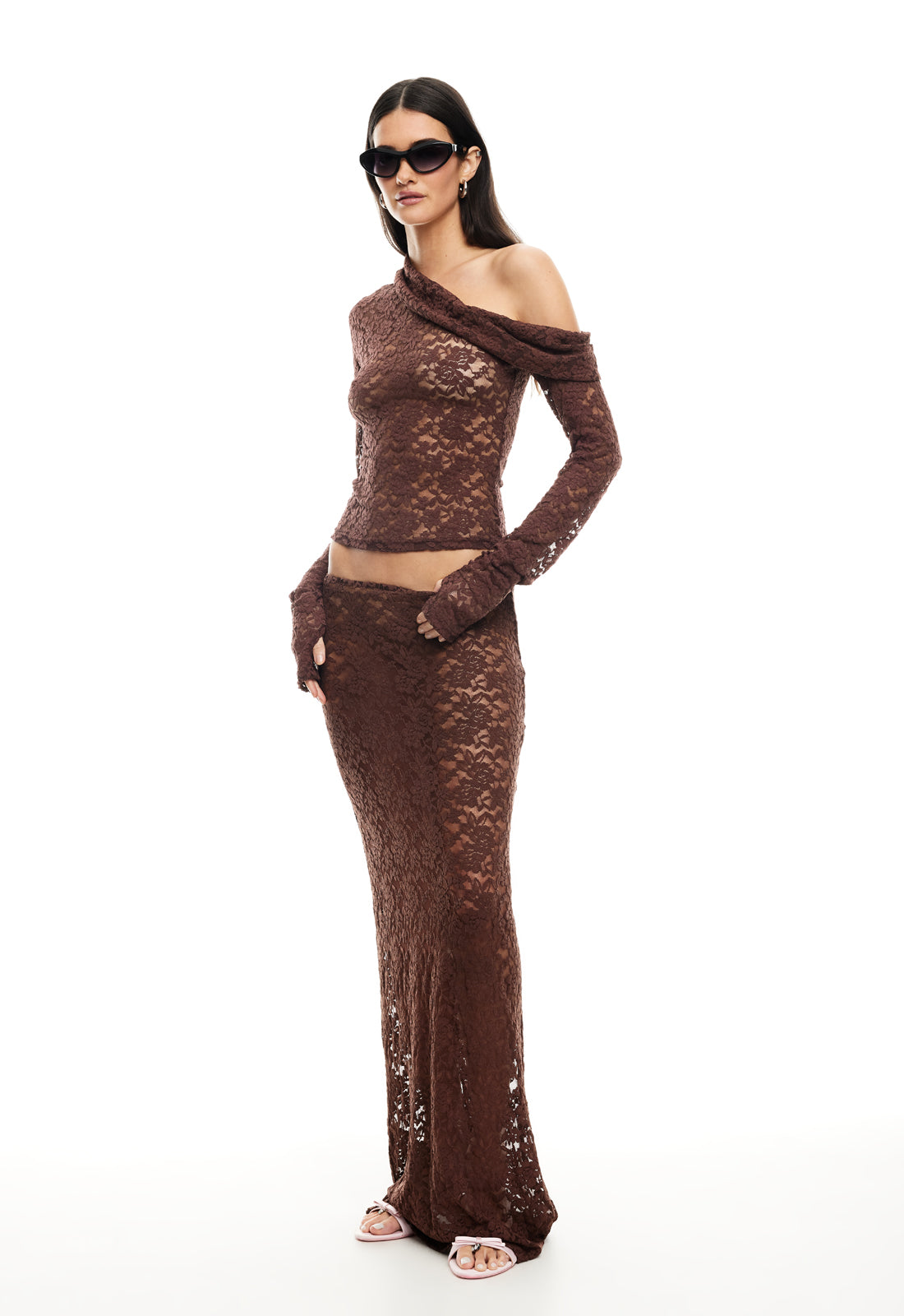 BLACK SWAN LACE MAXI - CHOCOLATE